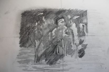 Boceto para el cuadro "rebelión", lápiz sobre papel