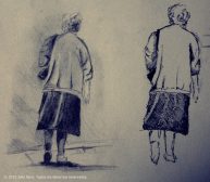 Boceto de anciana paseando, lápiz sobre papel, 2011