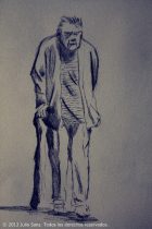 Boceto de anciano paseando: lápiz sobre papel, 2012