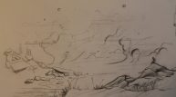 Boceto para el cuadro "Reflexiones en el ocaso del mar", lápiz sobre papel, 2013