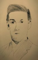 Boceto para retrato de H.P. Lovecraft a lápiz y estilógrafo sobre papel