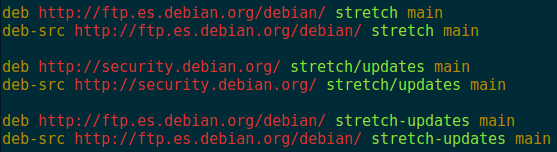 Fichero sources.list para Debian Stretch